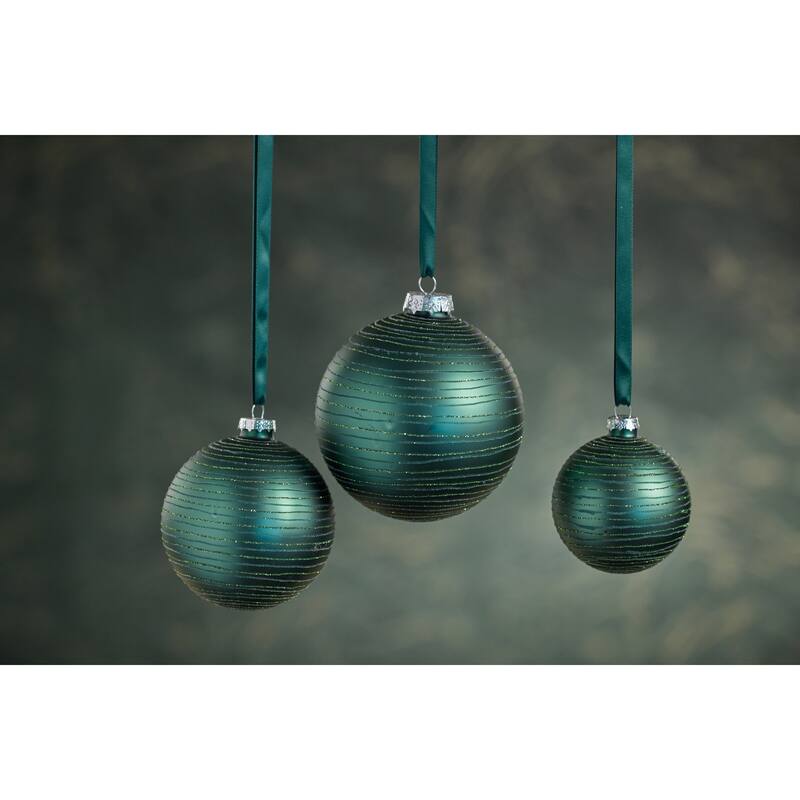 4" Matt Green Glass Ball Ornaments with Glitter, Set of 6 Bed Bath & Beyond 38443729